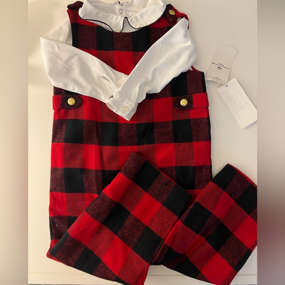 Ralph Lauren Red and Black Plaid Jumper with White Collar